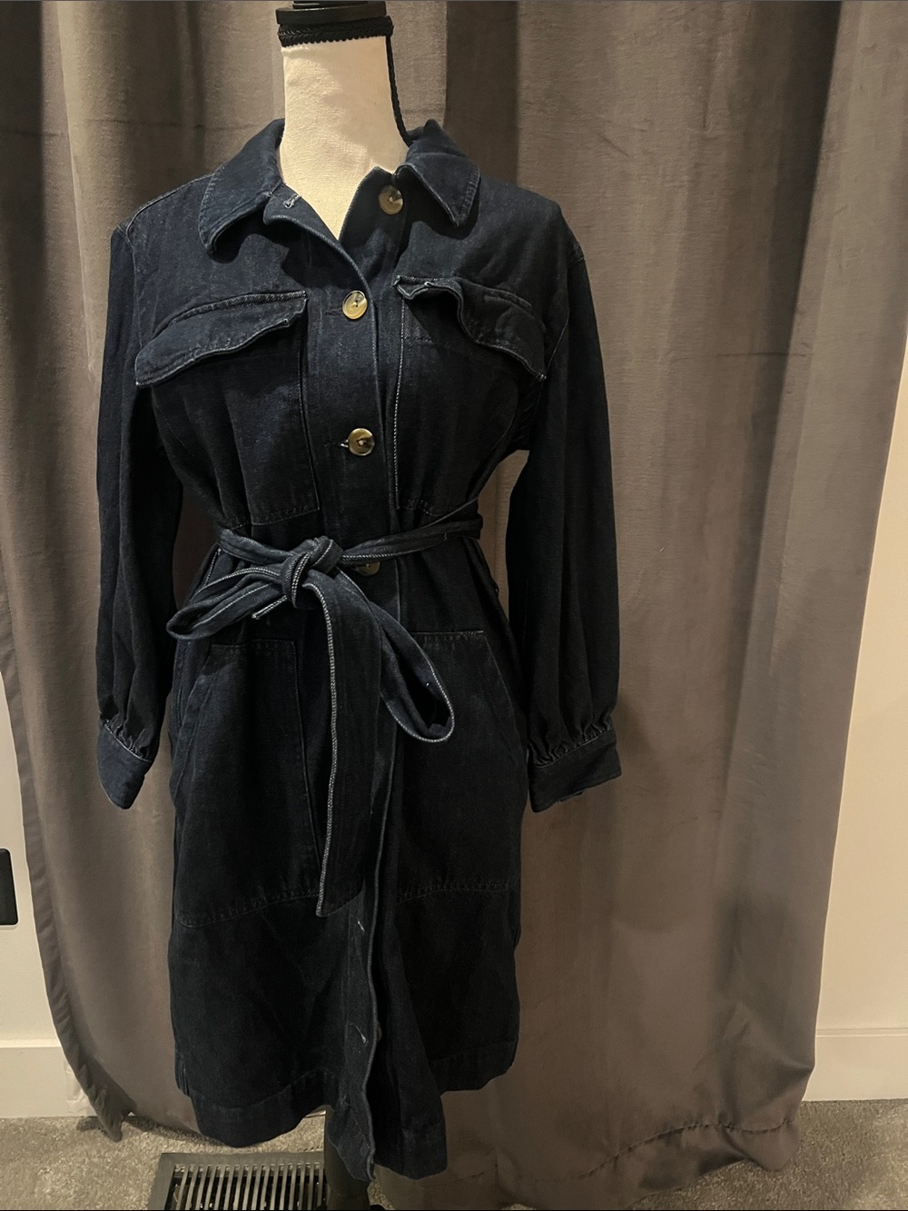 Women's Dark Navy Belted Denim Trench Jacket